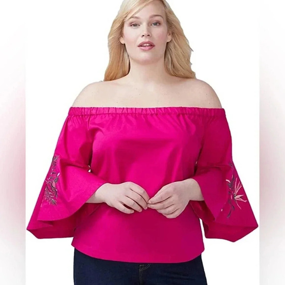 Lane Bryant Tops - Lane Bryant Embroidered Off-the-Shoulder Blouse Top - Tropical Floral Summer